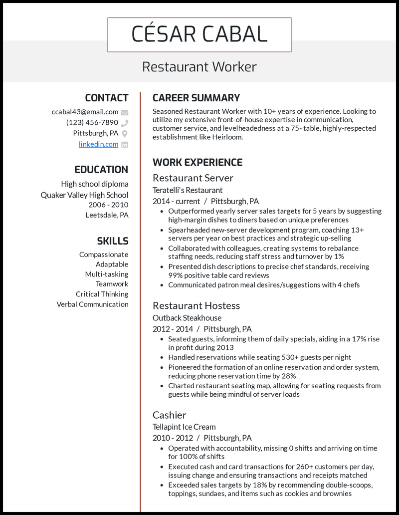 Crafting an Impressive Resume Of Restaurant F&B Manager: Skills, Experience, and Tips