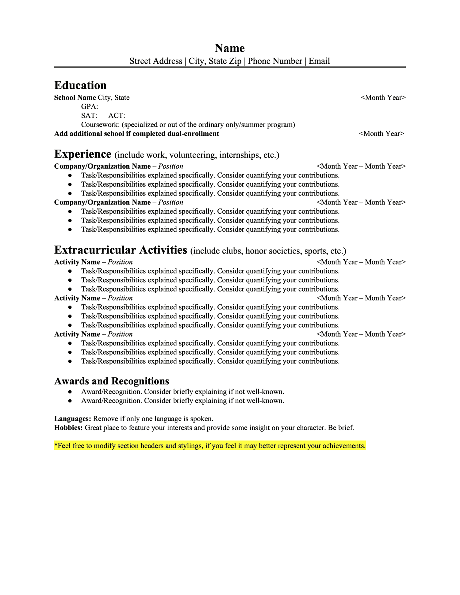 Essential Resume Outline For High Schoolers: Crafting Your First Impressions