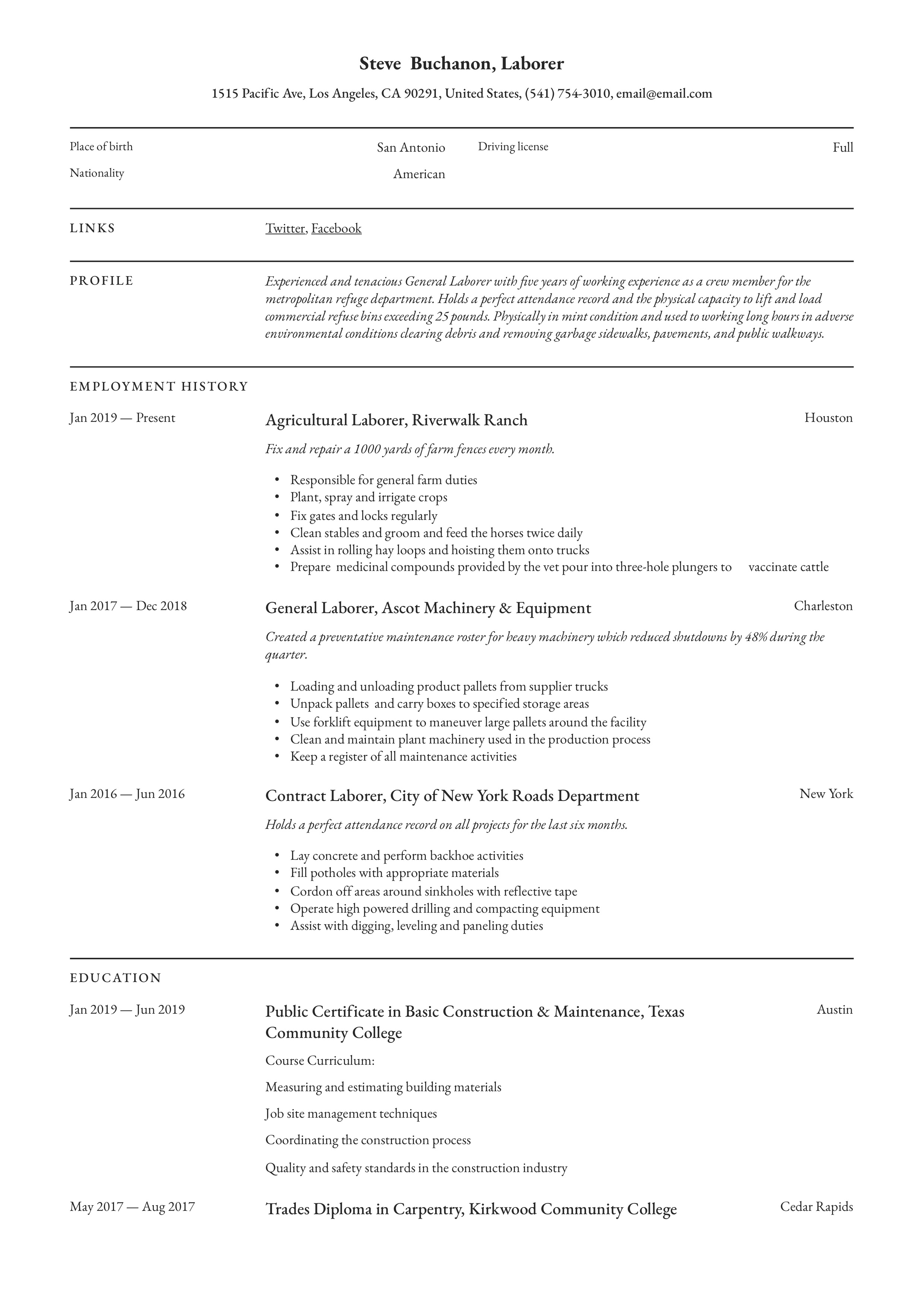 Essential Resume Samples General Laborer to Land Your Next Job