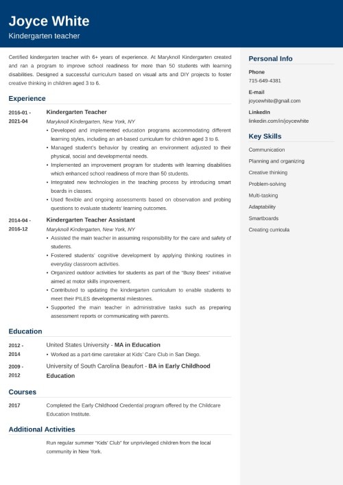 Top Resume Samples Kindergarten Teacher: Crafting Your Path to Early Education Success