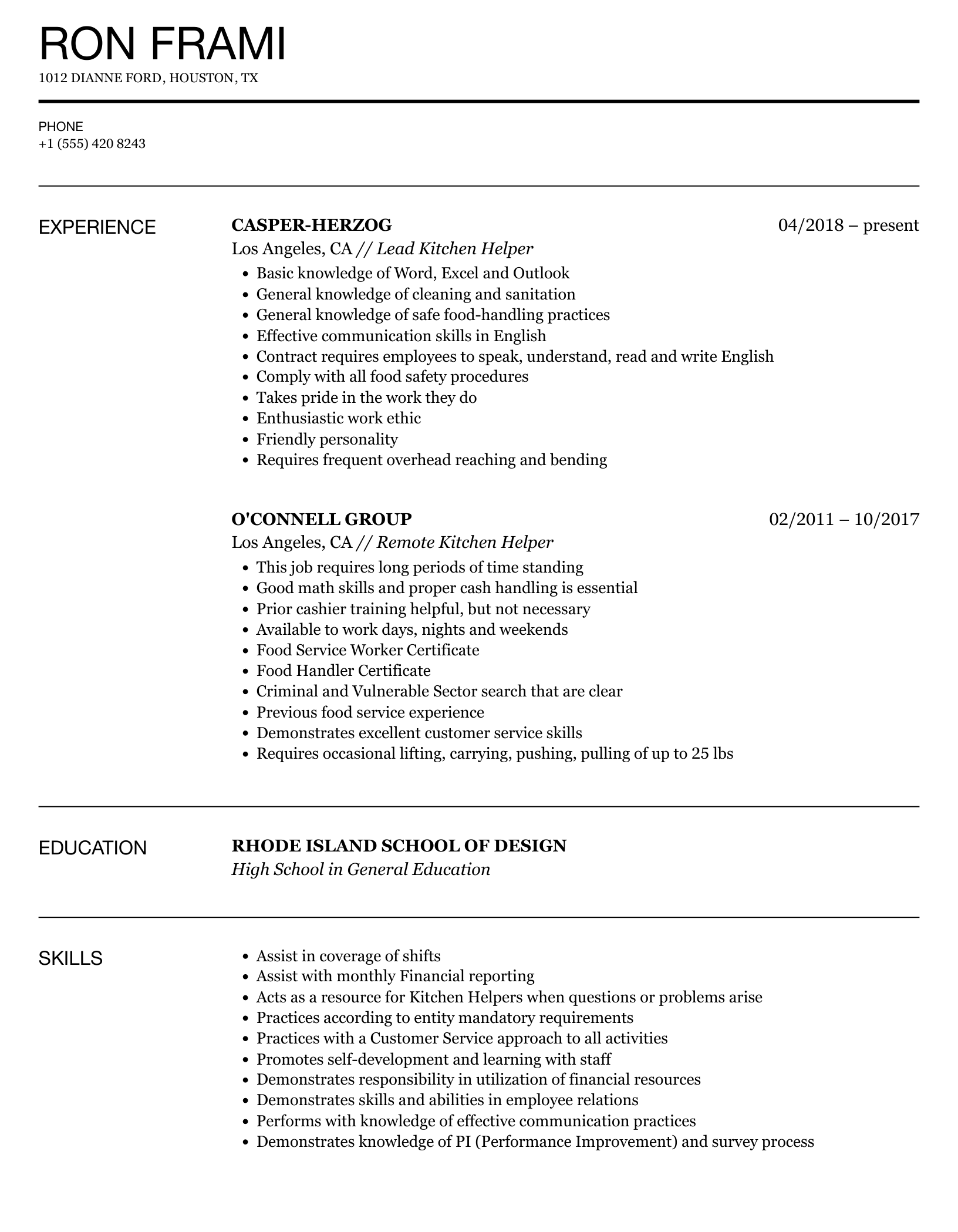 Essential Resume Samples Kitchen Helper: Crafting Your Path to Culinary Success