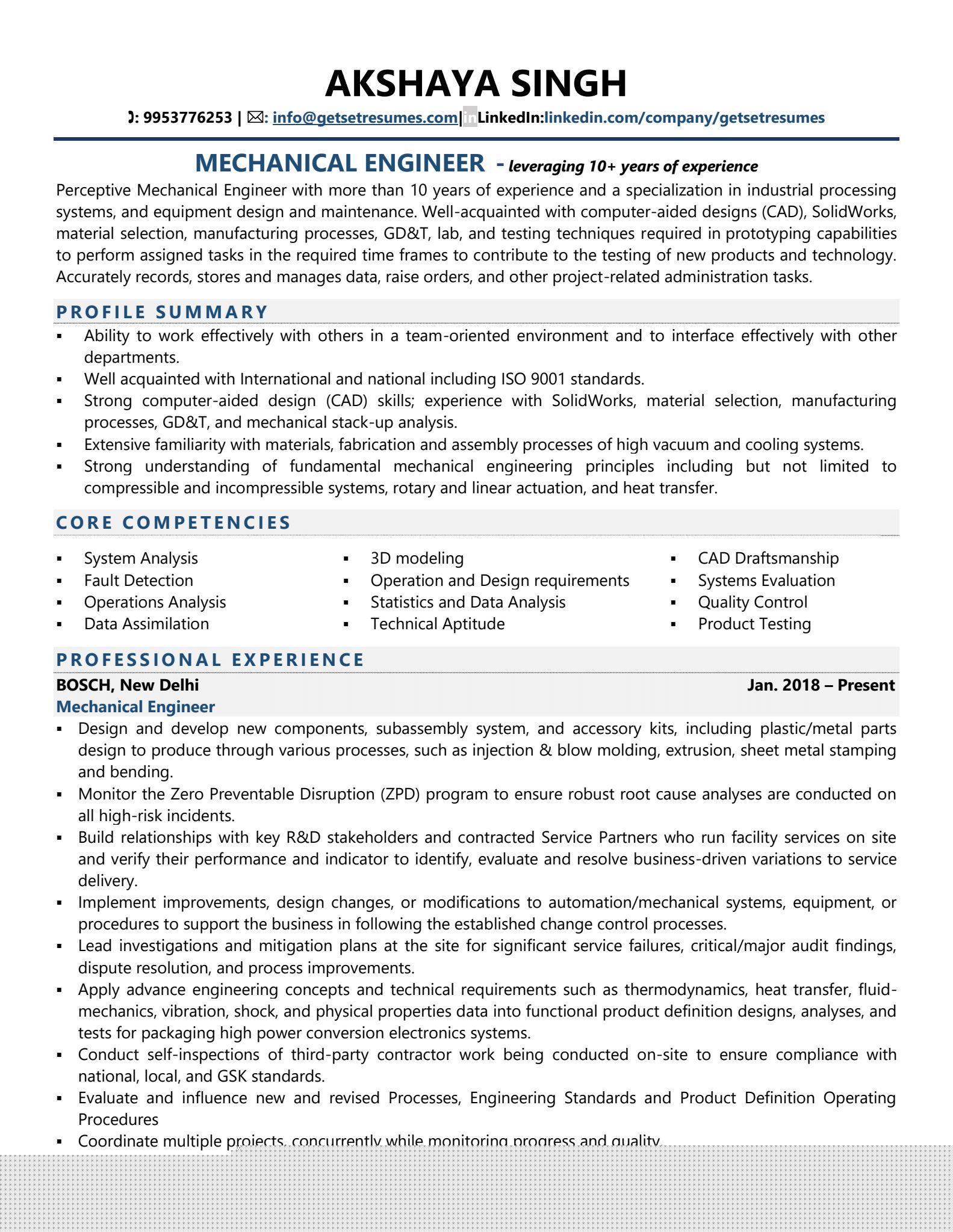Essential Resume Samples Mechanical Engineer: Land Your Dream Job with These Examples