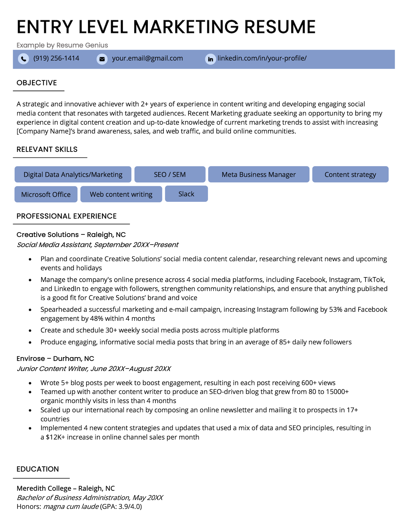 Essential Resume Summary Examples Entry Level Marketing to Stand Out in Your Job Search