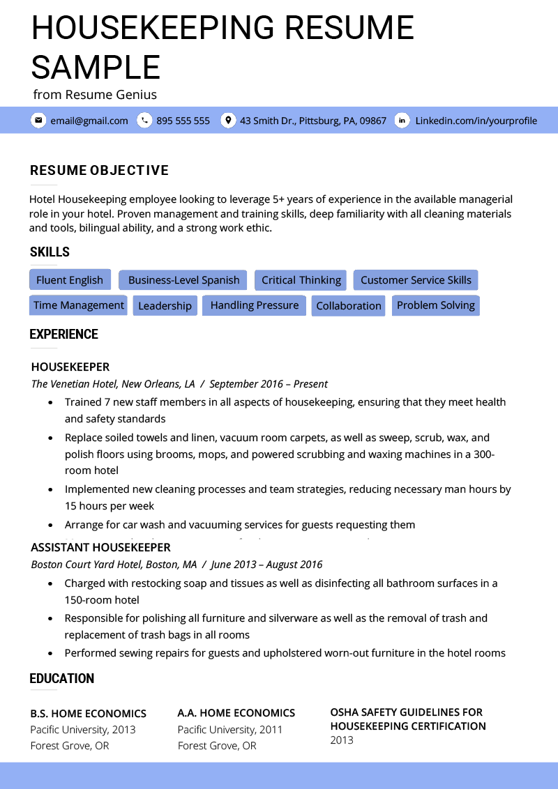 Insightful Resume Summary Examples For Housekeeping to Enhance Your Job Application