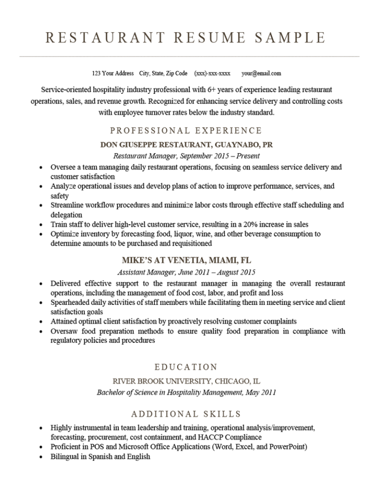 Top Resume Summary Examples For Restaurants: Stand Out in the Hospitality Industry