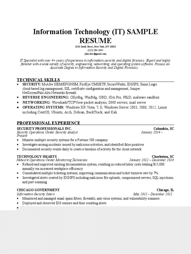 Top 10 Resume Summary Examples Information Technology to Land Your Dream Job