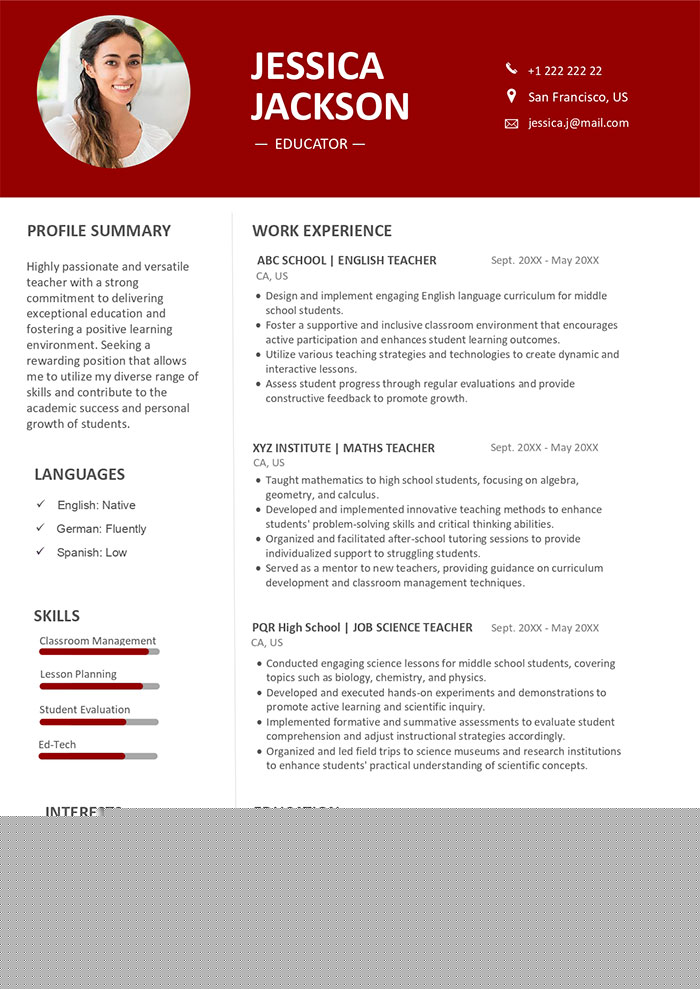 Enhance Your Job Search with Professional Resume Templates For Teachers Word