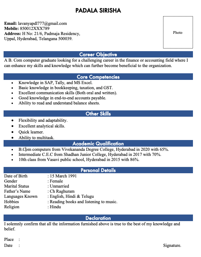 Crafting the Perfect Resume Title For B.Com Fresher: Tips and Examples