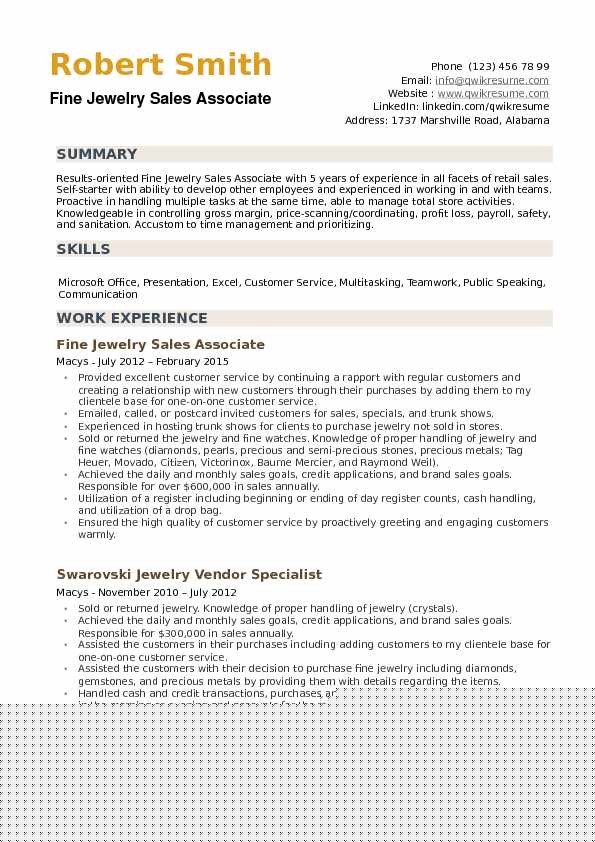 Crafting a Successful Retail Jewelry Resume Sample: Tips and Examples