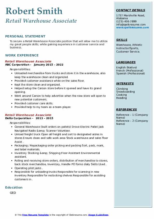 How to Craft an Impressive Retail Warehouse Resume: Tips and Examples