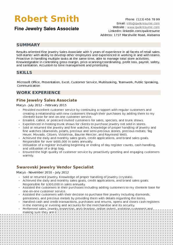 Crafting the Perfect Sales Associate Jewelry Resume: Tips and Examples