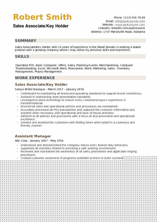 Essential Tips for Crafting an Impressive Sales Associate Key Holder Resume