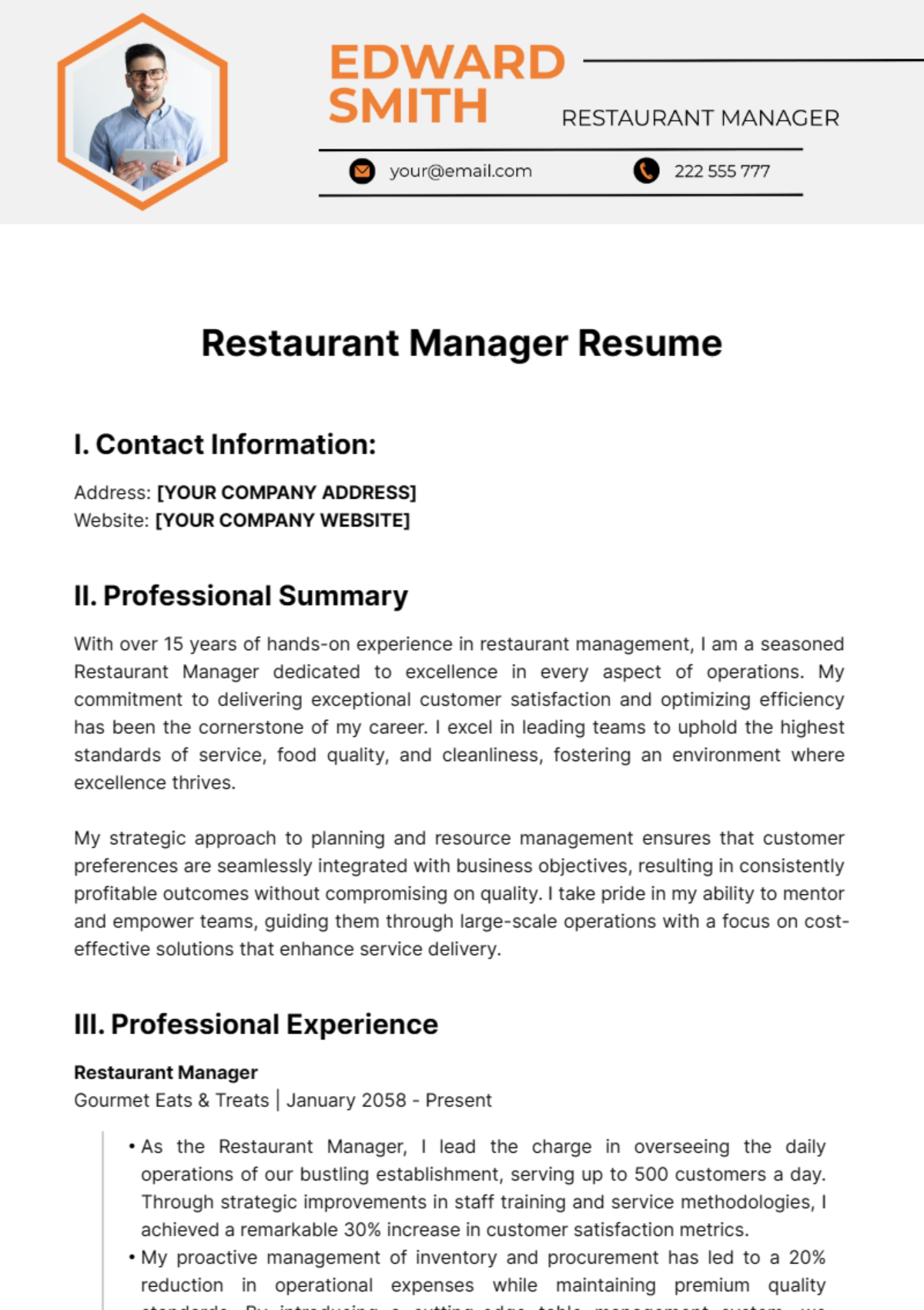 Essential Guide to Crafting Your Career: Sample Restaurant Manager Resume Template