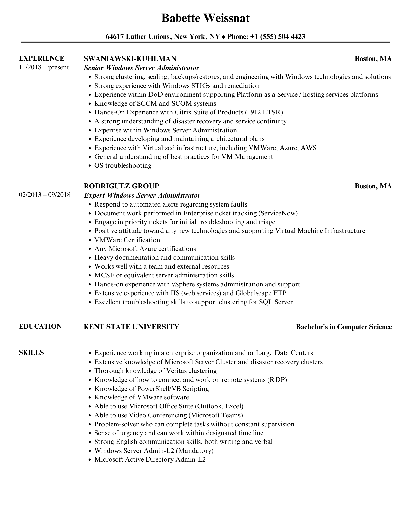 Top Server Administrator Resume Examples to Help You Stand Out