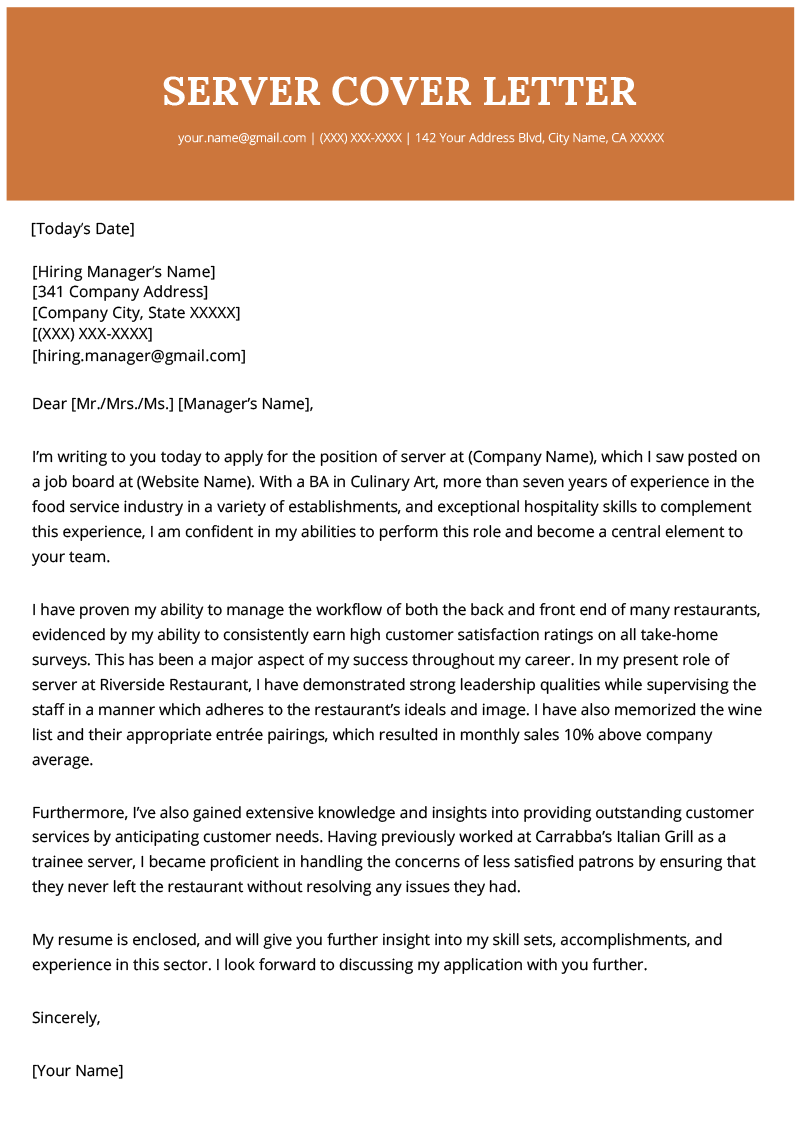 Crafting Success: Your Ultimate Server Resume Cover Letter Template