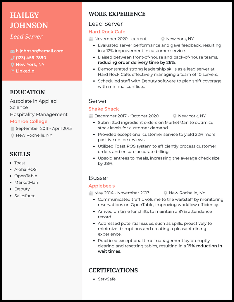 Crafting the Perfect Server Resume: Key Sample Skills to Highlight