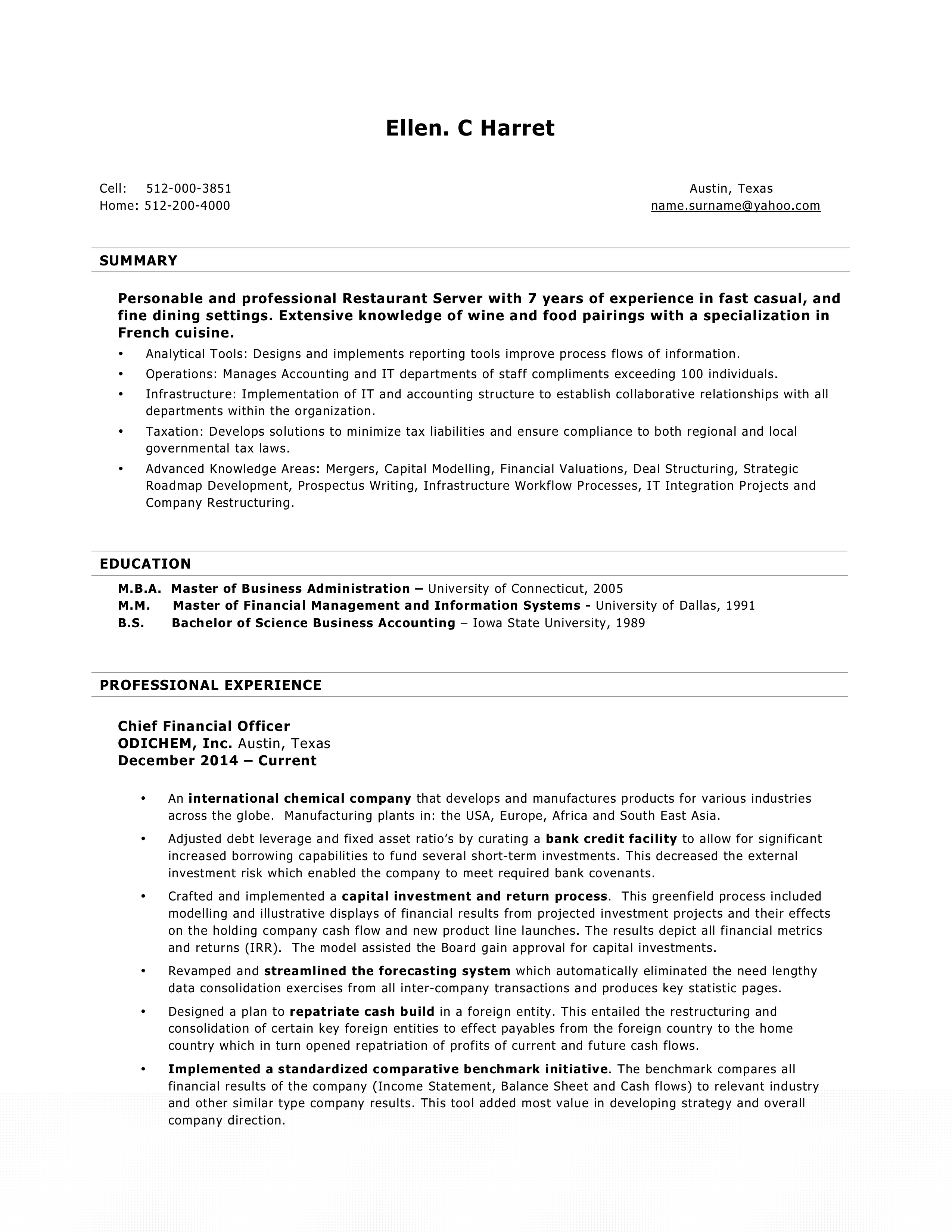 Enhance Your Job Application with a Professional Server Resume Template Microsoft Word
