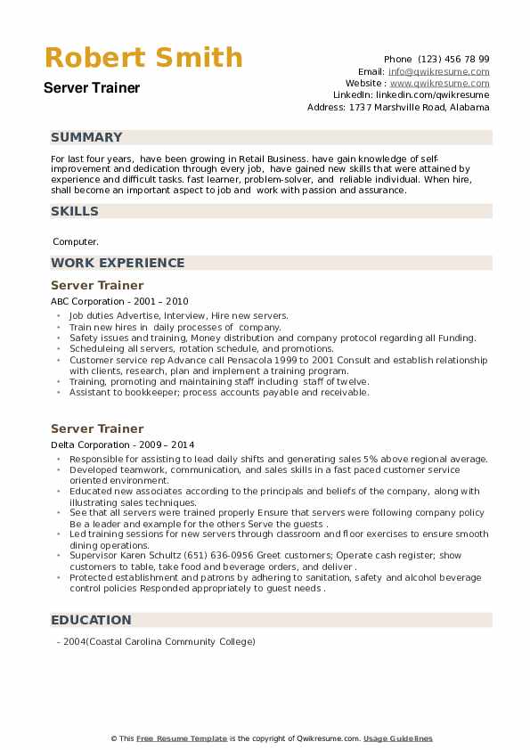 Enhancing Your Career with Essential Server Trainer Resume Skills