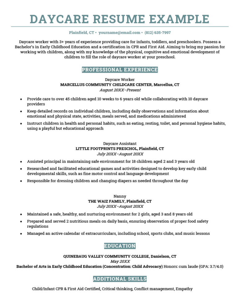Essential Skills To Include On Daycare Resume for a Successful Career in Childcare