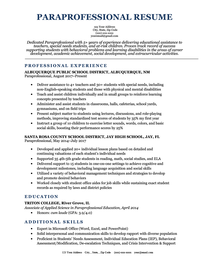 Essential Tips and Examples: Crafting a Winning Summary For Paraprofessional Resume