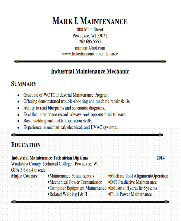 Crafting the Perfect Summary For Resume Examples Maintenance
