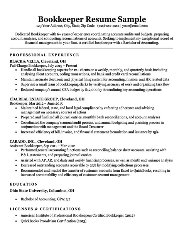 Crafting an Effective Summary For Resume Of Bookkeeper: Tips and Examples