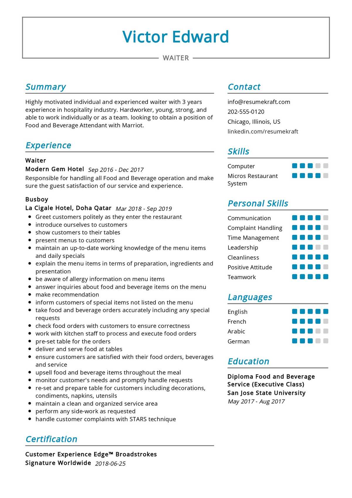 Crafting an Impressive Summary For Resume Waiter: Tips and Examples