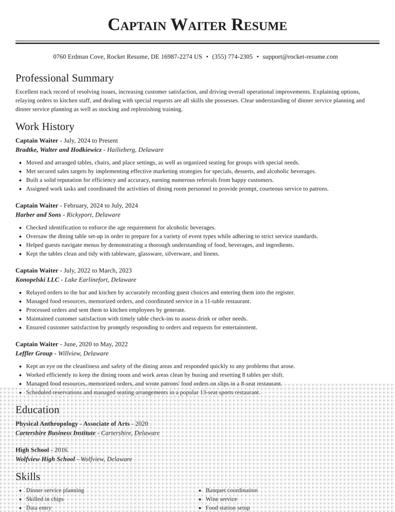 Crafting the Perfect Waiter Captain Resume: Tips and Examples for Success