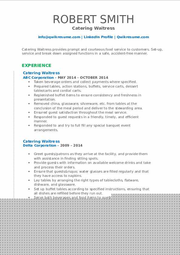 Crafting a Standout Waitress Catering Resume: Tips and Examples