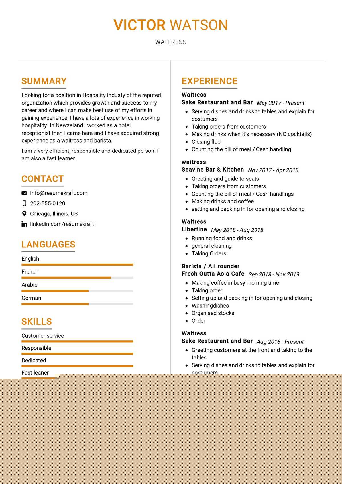 Creating an Impactful Waitress CV Example PDF: Tips and Templates