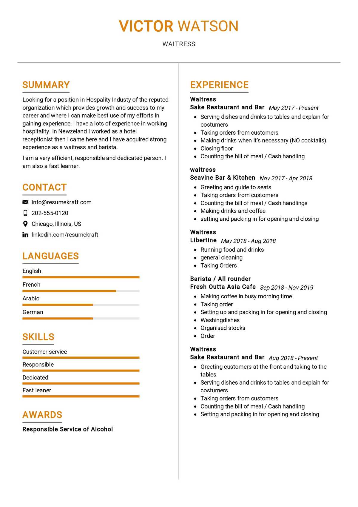 Highlighting Your Waitress Experience On Professional Resume: A Key to Unlocking Career Opportunities