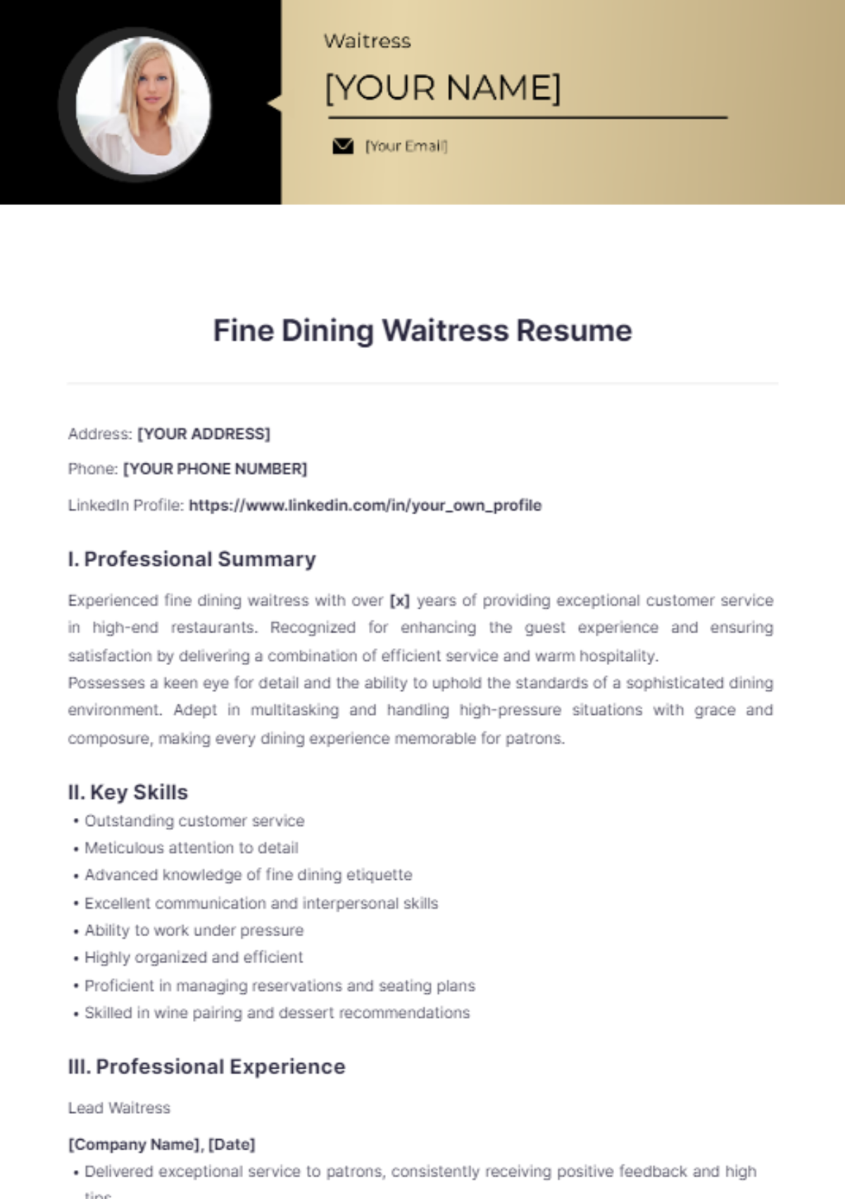 How to Craft the Perfect Waitress Resume Fine Dining: Tips and Examples