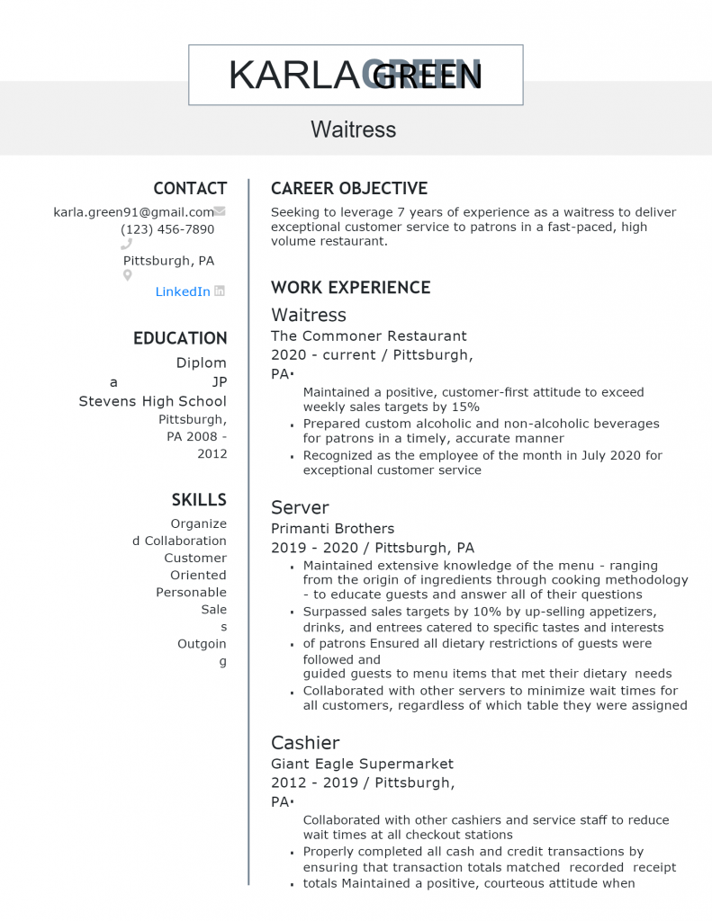 Enhance Your Job Search with Our Waitress Resume Template Word