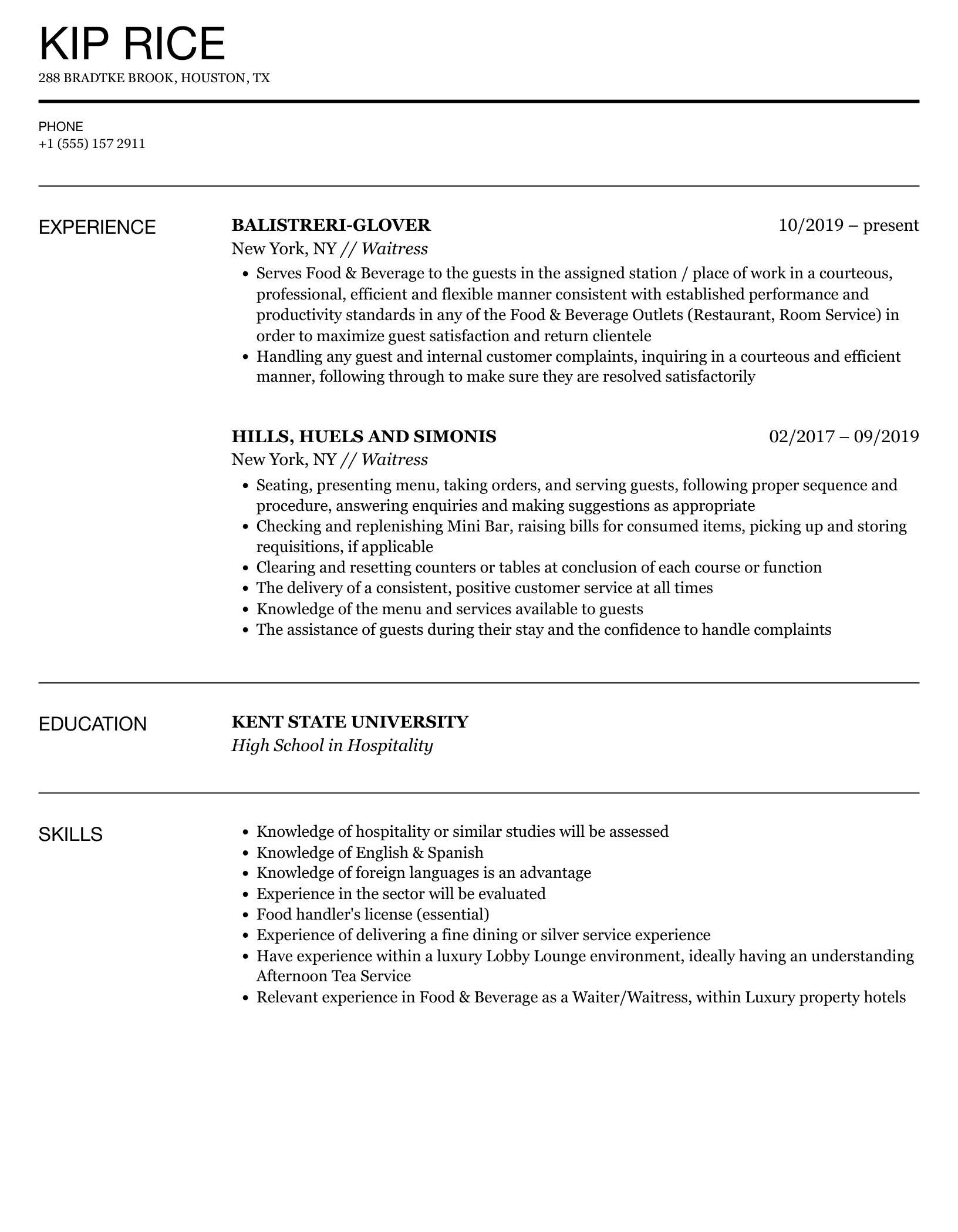 Crafting a Standout Waitress Sample Resume With Objective for Your Next Job
