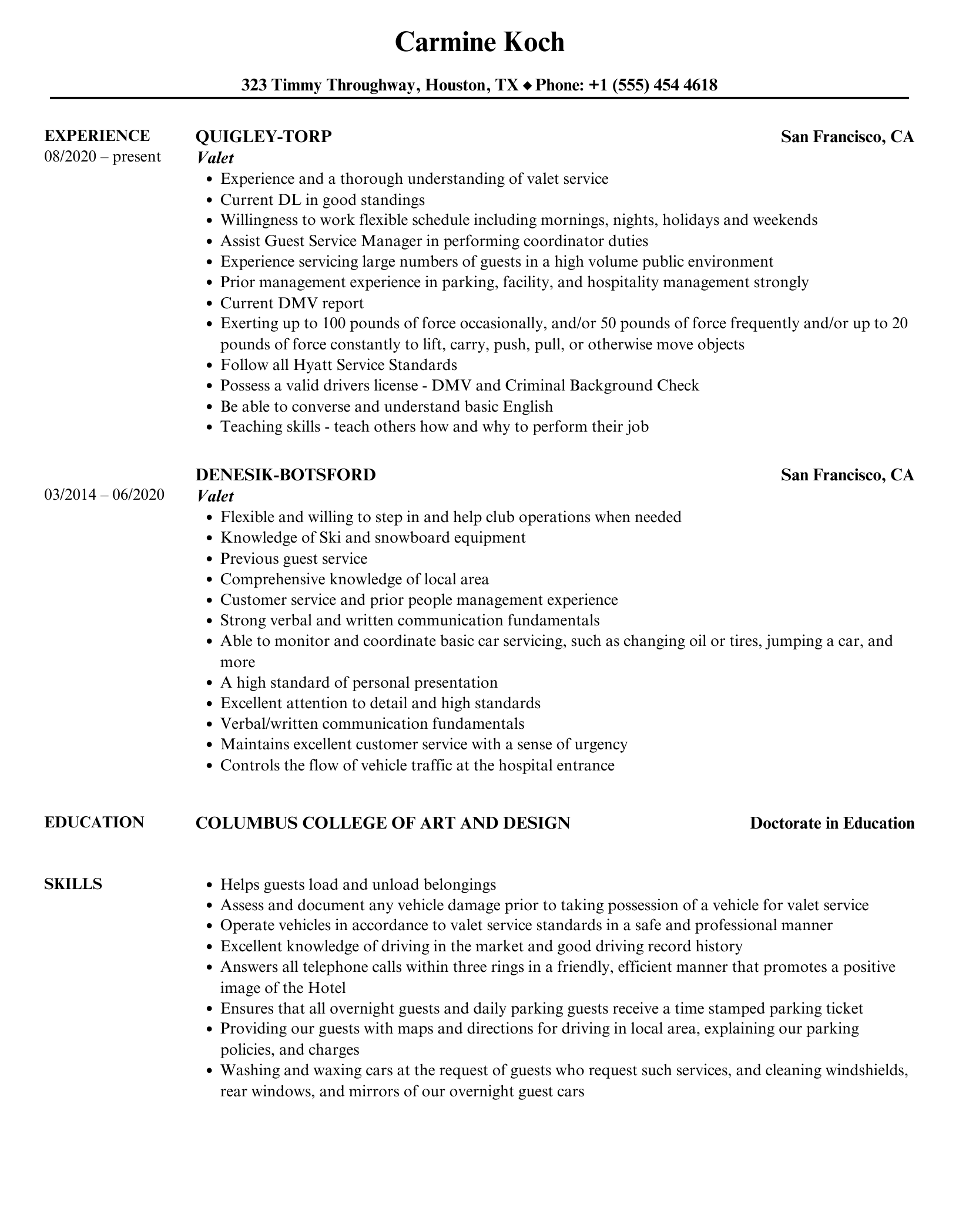 Essential Tips on What To Put On A Valet Resume