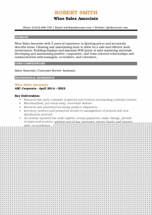 Crafting the Perfect Wine Sales Associate Resume: Tips and Examples